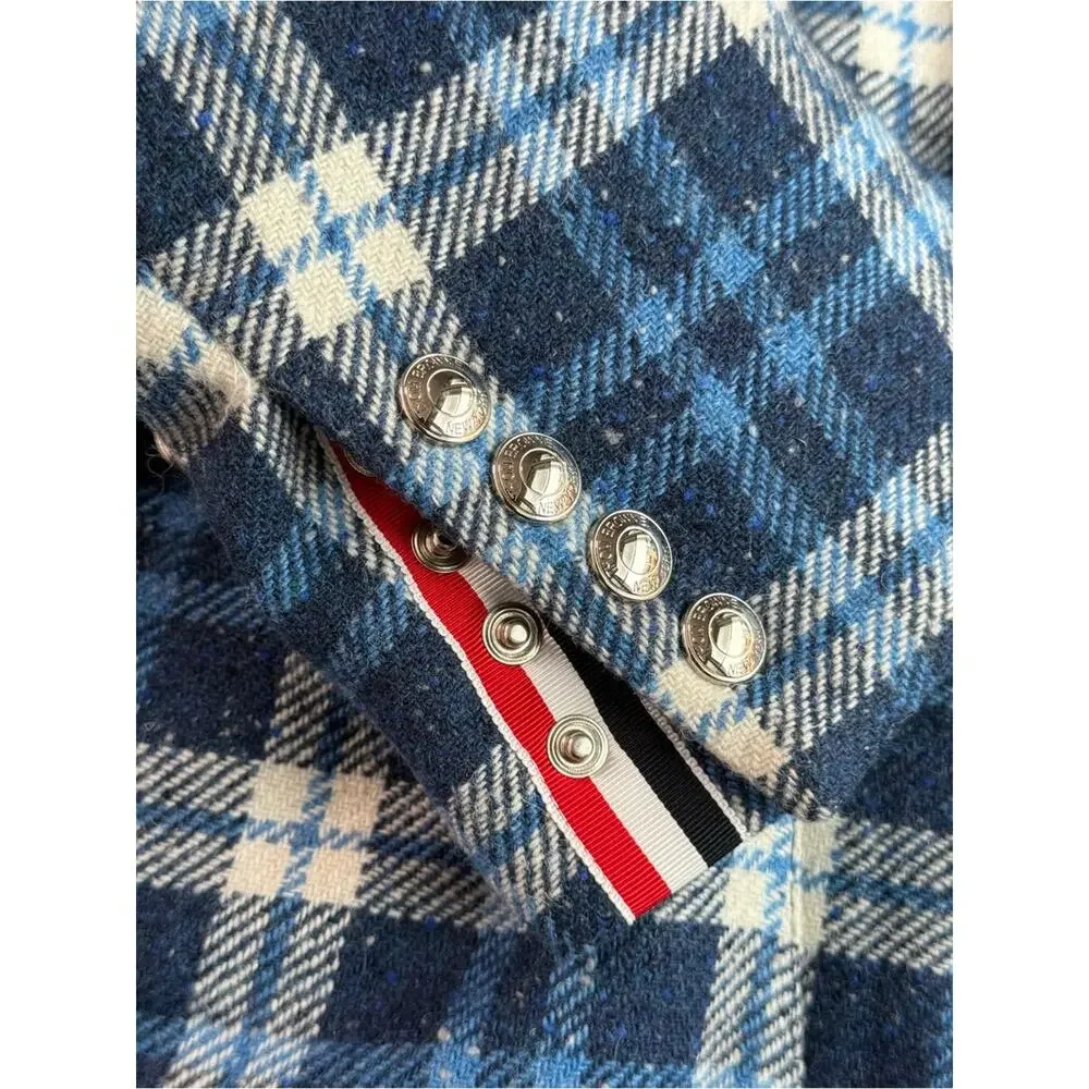 Thom Browne Size 1 Blue Plaid Wool Down Filled Overcoat Made in Italy